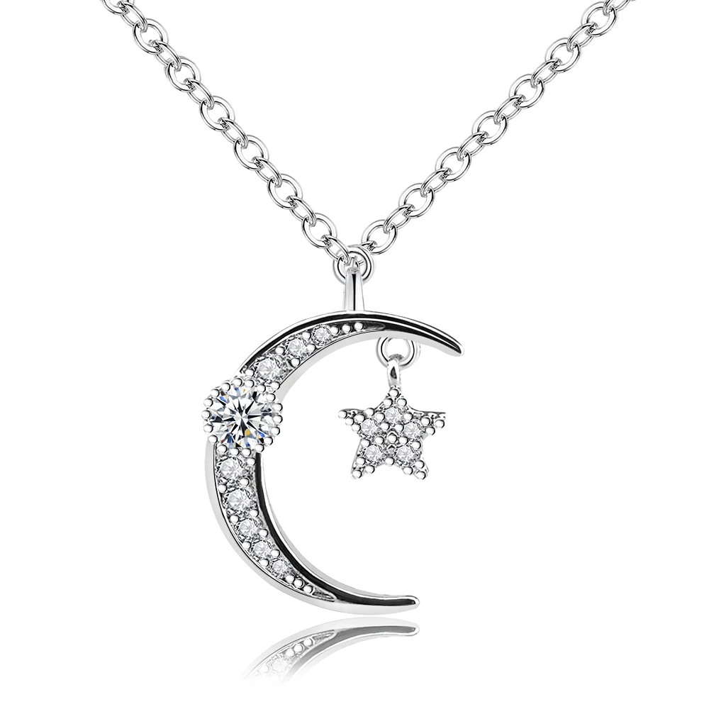 HPXmas, модное ожерелье с подвеской в виде Луны и звезды для женщин, серебряная цепочка, новинка, ювелирные изделия для свадебной вечеринки, подарки - Окраска металла: As Picture