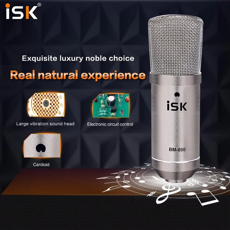 ISK BM-800+ usb звуковая карта значок upod nano профессиональный конденсаторный записывающий микрофон для студии и вещания