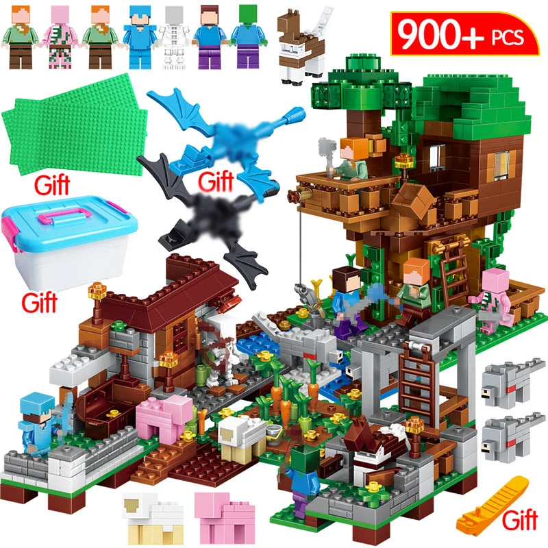 

900PCS My World Blocks Legoingly Minecrafted Village Building Blocks The Tree House Series Kits Figures Toys For Children