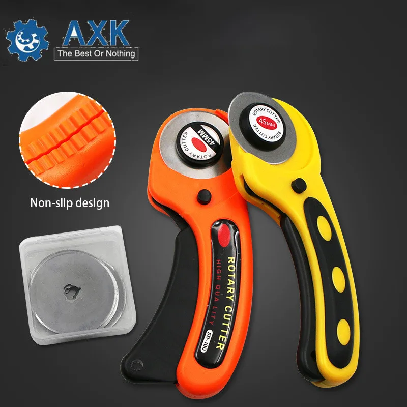 

45mm Patchwork Hob Roller Wheel Round Knife Cutter With Blade Rubber Ring Cutting Blade Handle Roller Sewing For Fabrics Tools