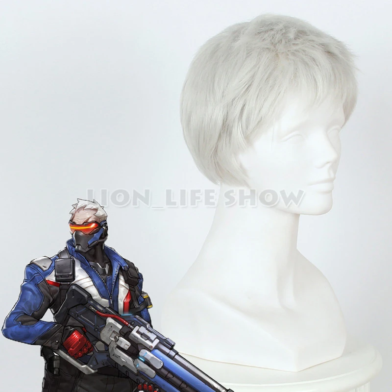 OW Soldier 76 короткие серебристо серые парики для косплея термостойкие волос|Игровые