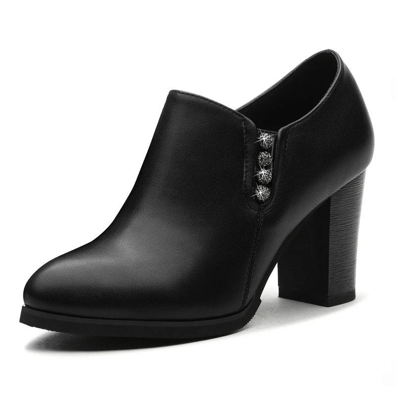 Новые женские ботинки на толстом каблуке; черные женские ботильоны на высоком каблуке; женская обувь с острым носком и боковой молнией; женские ботинки; YG-A0068