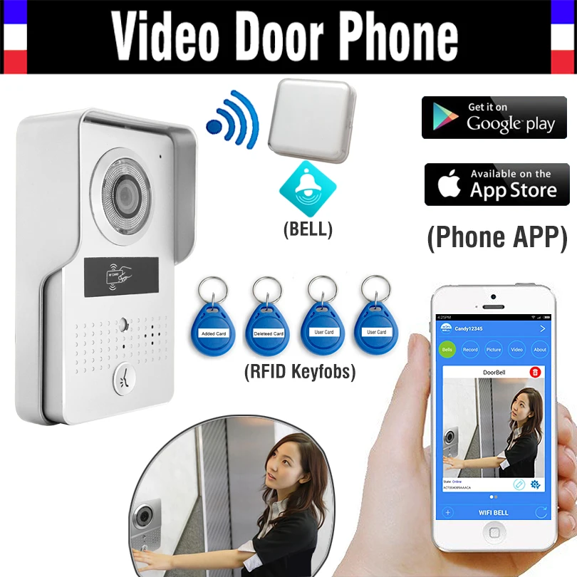 Wholesale Wireless Wifi 3G 4G Doorbell Camera + Indoor Bell+ RFID Keyfobs Video Door Phone Intercom Waterproof for Smartphone