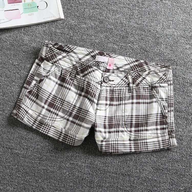 Low Waist cotton women plaid Short Female Summer Hot Shorts with