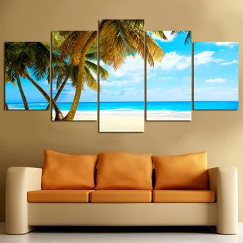 

Coconut Tree Blue Sky And Ocean Beach Seascape Home Wall Decor Canvas Picture Art HD Print Painting On Canvas Artworks No Frame