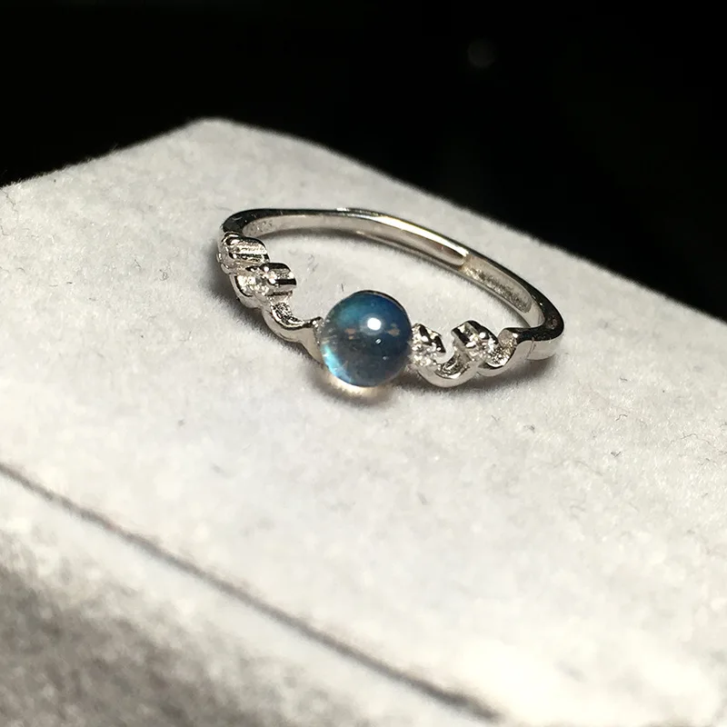 

Mimalist Female 925 Silver Wave Adjustable Ring Classic Small Round Blue Opal Love Ring Vintage Wedding Promise Rings For Women