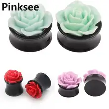 1 шт., женские цветные серьги в виде цветка, двойное седло, расширитель, поддельные серьги, растягивающиеся супы, пробки, Тоннели 8 мм-22 мм