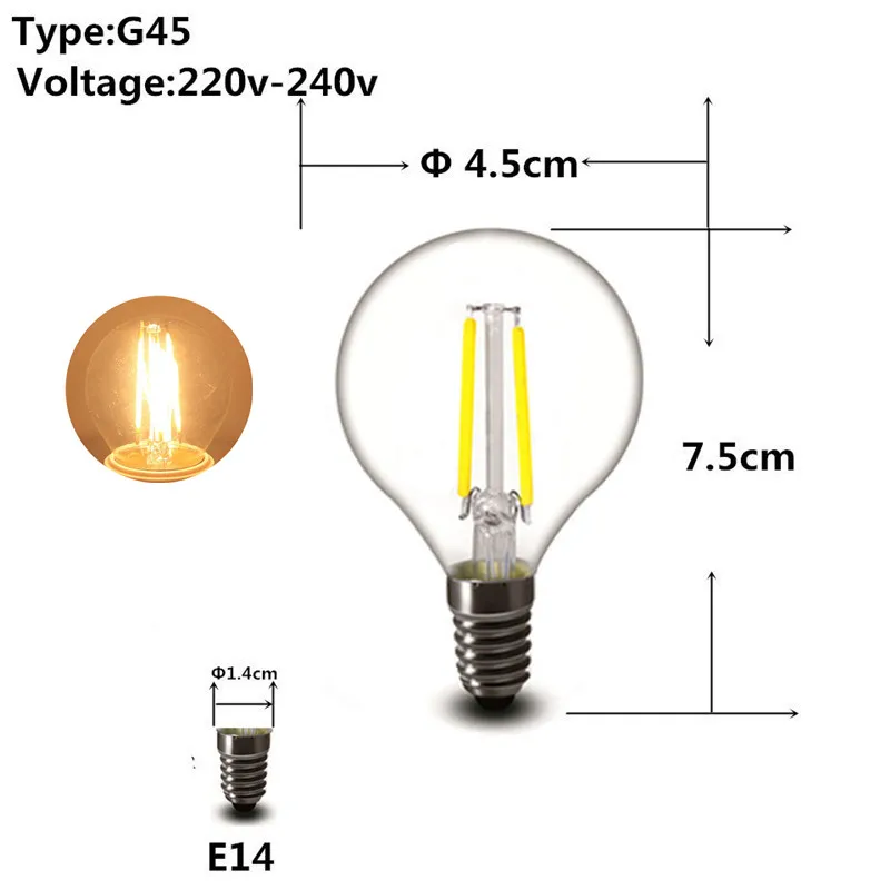 2 Вт 4 Вт 6 Вт 8 Вт COB Светодиодный прожектор E27 E14 220 в 230 В A60 G45 C35 Глобус матовый fliament светодиодный шар лампа светильник лампа - Испускаемый цвет: Clear G45 E14