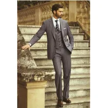 New men suits Dark Gray Groom Tuxedos Office Suit Fit Slim Formal Party Evening Groomsman Men’s suits(Jacket+Pants+vest)