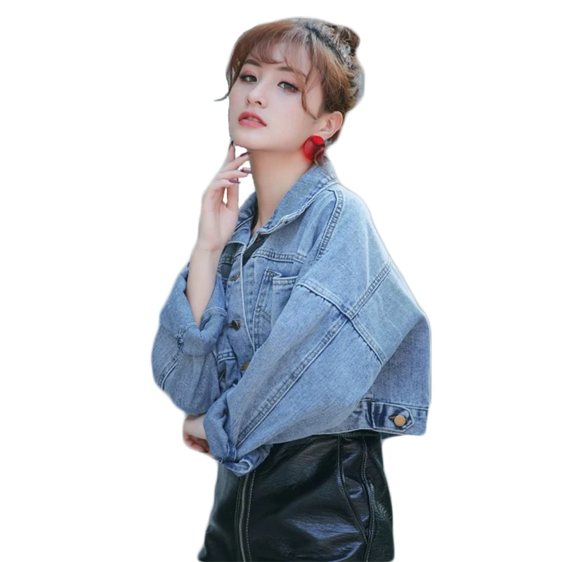 

2019 Women Plus Size Short Paragraph Basical Denim Jacket Coat Bleach Full Sleeves Single Breast Loose Women Denim Jacket #AE50