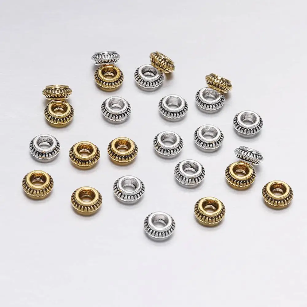 

50pcs/lot 7mm Antique Silver Gold Circular Flat Loose Spacer Beads For Jewelry Making DIY Handmade Bracelet Findings Accessories