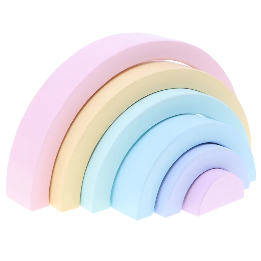 Montessori Wooden Rainbow Stacking Game Building Blocks Children Educational Toy