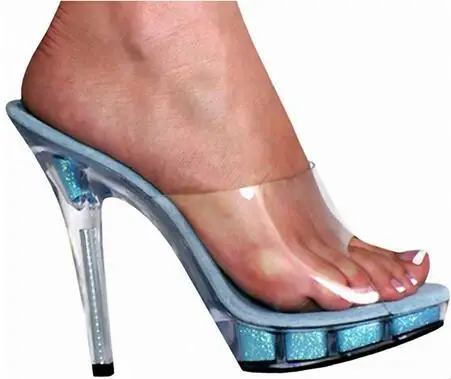 13 см сто человек, прозрачные и классные, на высоком каблуке, прозрачные туфли с открытым носком для танцев - Цвет: Небесно-голубой