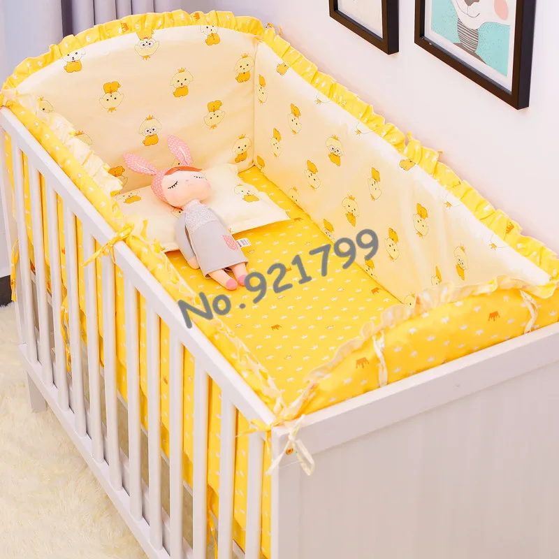 6pcs Cartoon Pink Flamingos Baby girl bedding Safe package bed 100% cotton beautiful crib bedding sets bed bumpers and Sheets