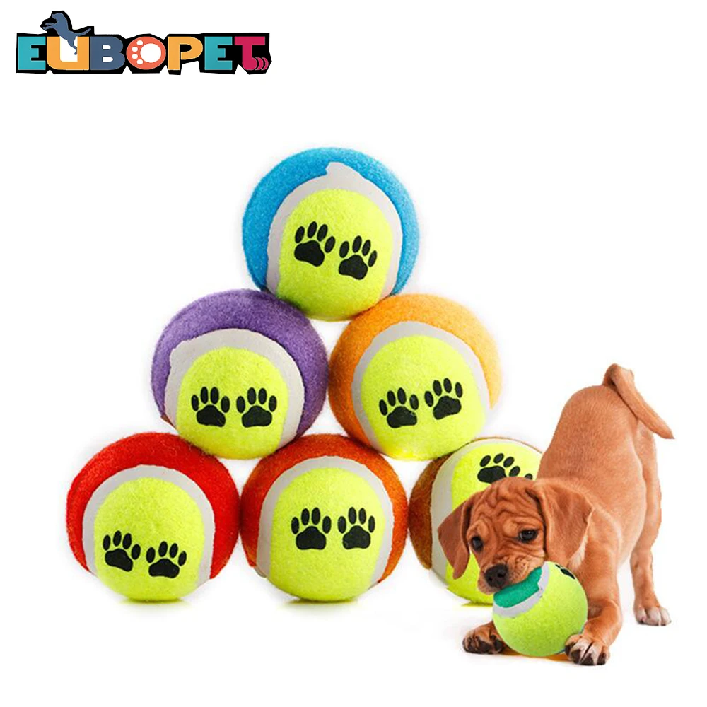 Pet Dog Puppy Play Toy Tennis Ball Paw Print Outdoor Sport Catch Fetch Training Multi color