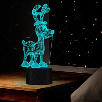 

Cartoon animal deer optical 3D night lamp boys girls room decor 7 changing colors as Christmas gift for home club decor