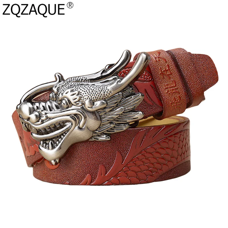 

New Luxury Chinese Dragon Men Belt Genuine Leather Waistband Cowhide Strap Waistbelt Pin Buckle Business Belts for Men Dad Gifts