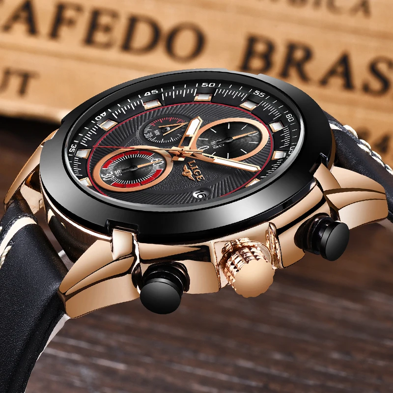 LIGE Watch Men Fashion Business Top Brand Luxury Quartz Wristwatch Men Military Waterproof Sport Leather Watch Relogio Masculino