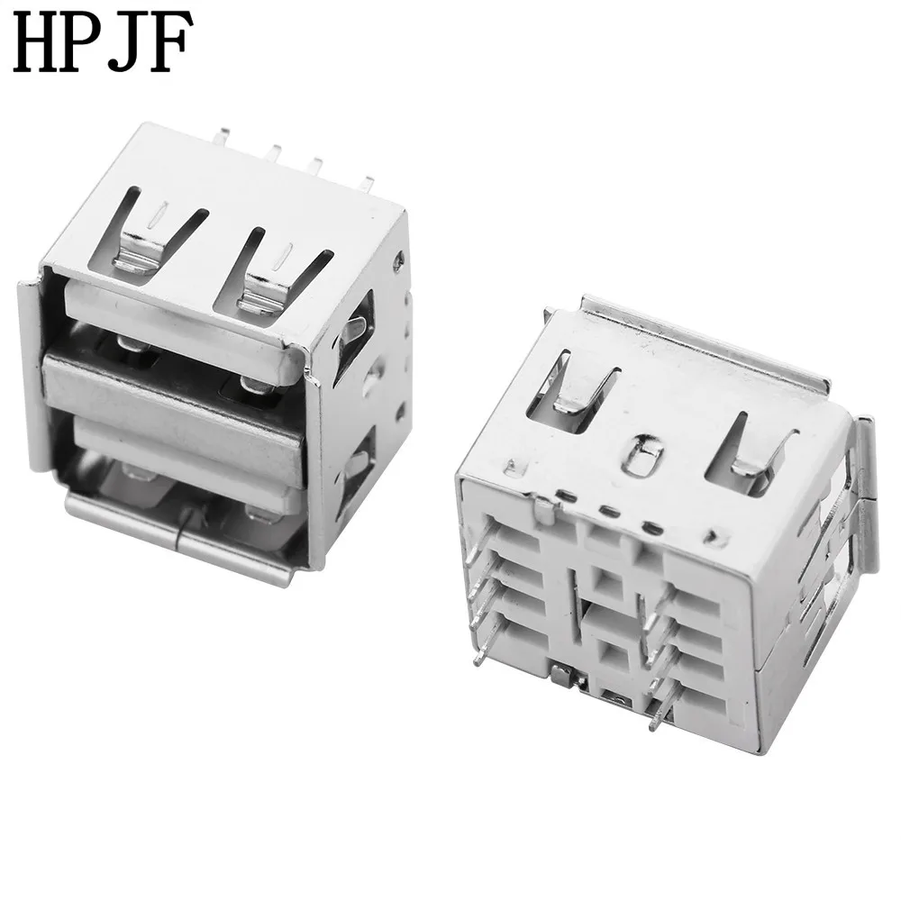 2 шт./лот двойной USB 0 4-контактный гнездовой разъем типа A фигурный рот прямая нога