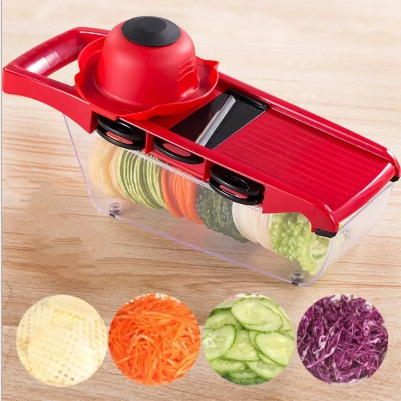 

Mandoline Slicer Fruit &Vegetable Cutter with Stainless Steel Blade Potato Peeler Carrot Cheese Grater Dicer Kitchen Tool