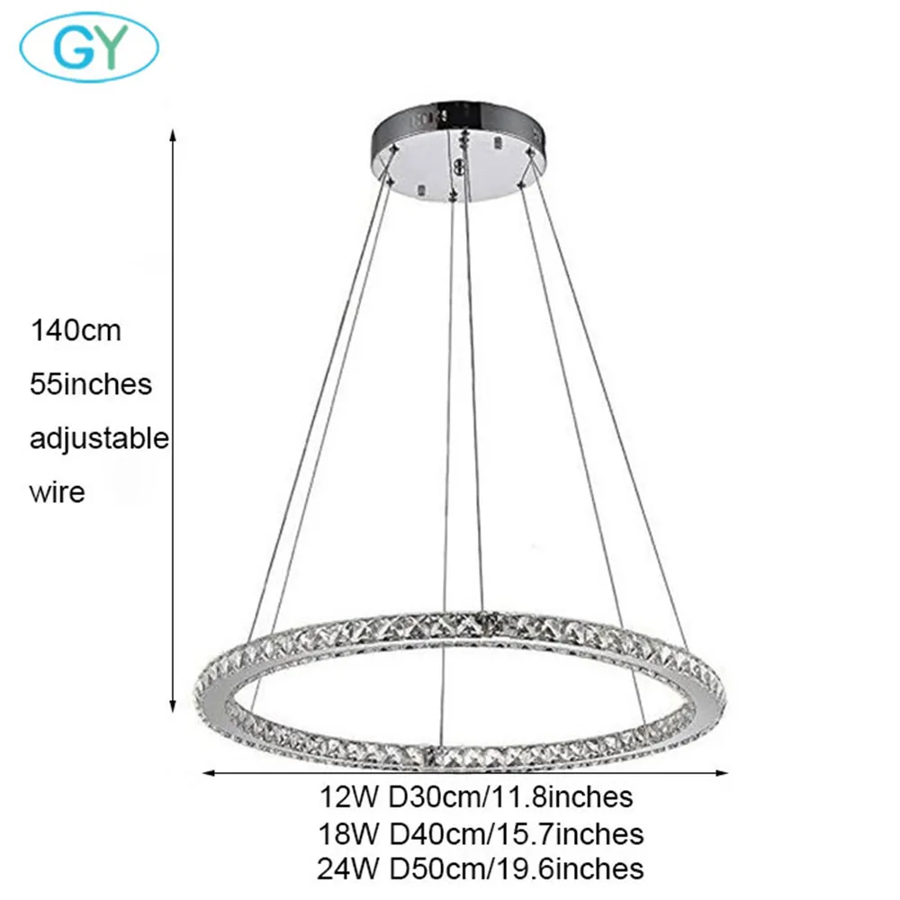 D30cm D40cm D50cm de cristal colgante LED lámpara 12 W 18 W 24 W luces led brillo anillos suspensión luminaria colgante lámparas de iluminación D30cm D40cm D50cm de cristal colgante LED lámpara 12 W 18 W 24 W luces led brillo anillos suspensión luminaria colgante lámparas de iluminación