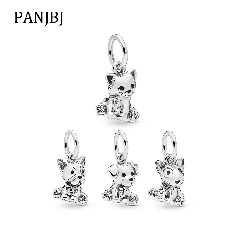 

New Original Free Shipping Silver Plated Bead Bulldog Puppy Cat Dangle Charm Fit Pandora Bracelet Necklace DIY Women Jewelry