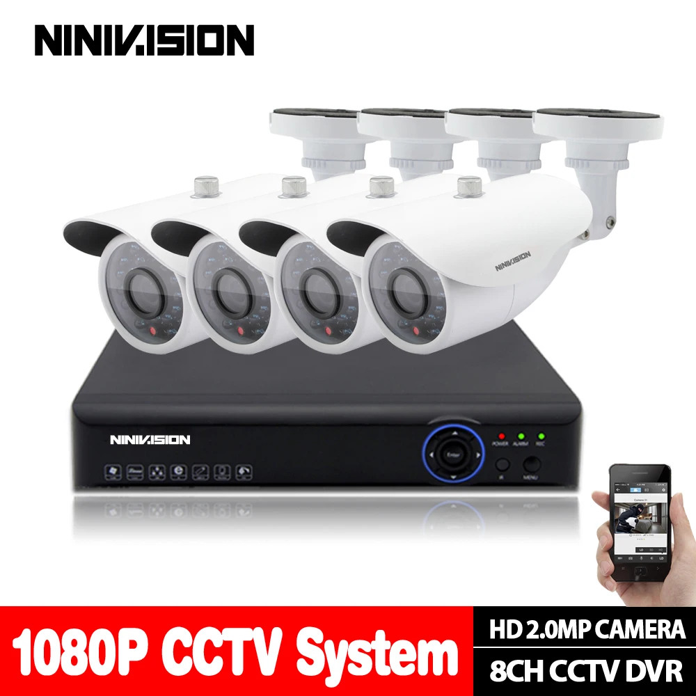 NINIVISION 2.0MP 1080P AHD Крытая уличная Водонепроницаемая камера видеонаблюдения ночного видения IR CCTV камера безопасности 8CH AHD DVR комплект