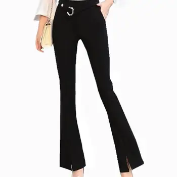 

Women New Fashion Autumn Winter Plus Size 3XL Slim Flare Pants Female Casual Solid Color Poakets Oversize High Waist Trousers F7