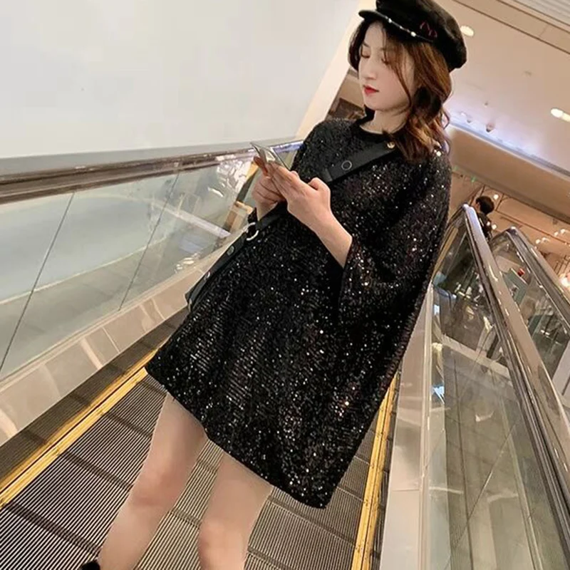 

Women Sequin T-Shirt Short Sleeve Sparkly Tops Glitter Party Loose Casual Tops T-Shirt