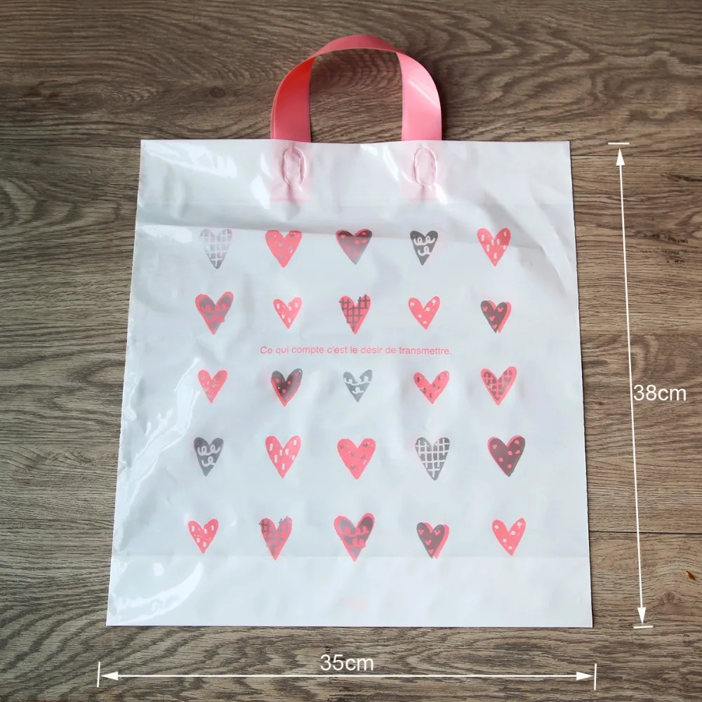 Подарочные пакеты с розовым сердцем, пластиковые пакеты для покупок, подарочные пакеты из ткани 25 шт./лот
