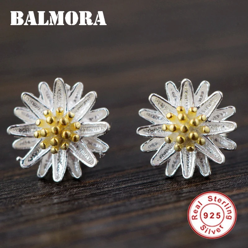

BALMORA 925 Sterling Silver Cute Daisy Flower Stud Earrings for Women Lady Special Gift Simple Elegant Fashion Jewelry Brincos