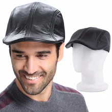 2016 New Mens Premium Black Leather Beret Hat and Cool Sizes Selected