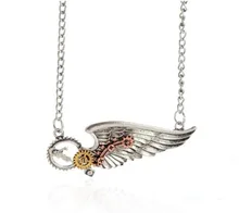 Popular punk style half angel wing steampunk gears fashion necklace jewelry