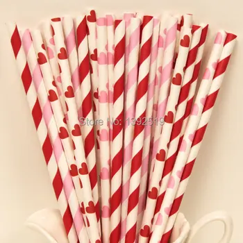 

Free Ship 500pcs Red and Pink Stripes and Hearts Paper Straw Mix for Valentine's Day Weddings and other special days or events