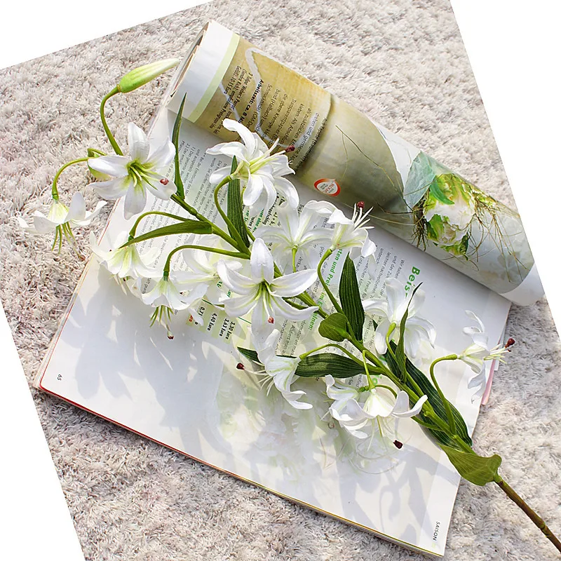 80 см однофилиальный цветок лилии из ротанга DIY домашний декор для гостиной искусственный цветок свадебный Настольный цветок декор - Цвет: white