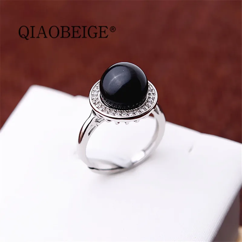 QIAOBEIGE Открытое кольцо из стерлингового серебра 925 пробы с жемчугом для