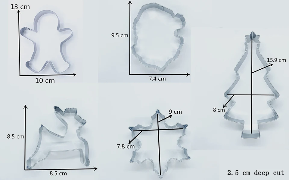 KENIAO Снежинка, Рождественская елка, Пряничный человечек, Санта Фа, Прыгающий олень- Резак для печенья- Печенье / Помадка / Кондитерские изделия / Хлеборезки- Нержавеющая сталь