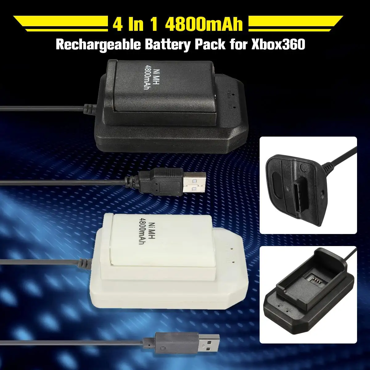 4800 мАч 4 в 1 перезаряжаемый аккумулятор+ зарядное устройство+ USB кабель зарядный комплект для Xbox 360 беспроводной контроллер батареи