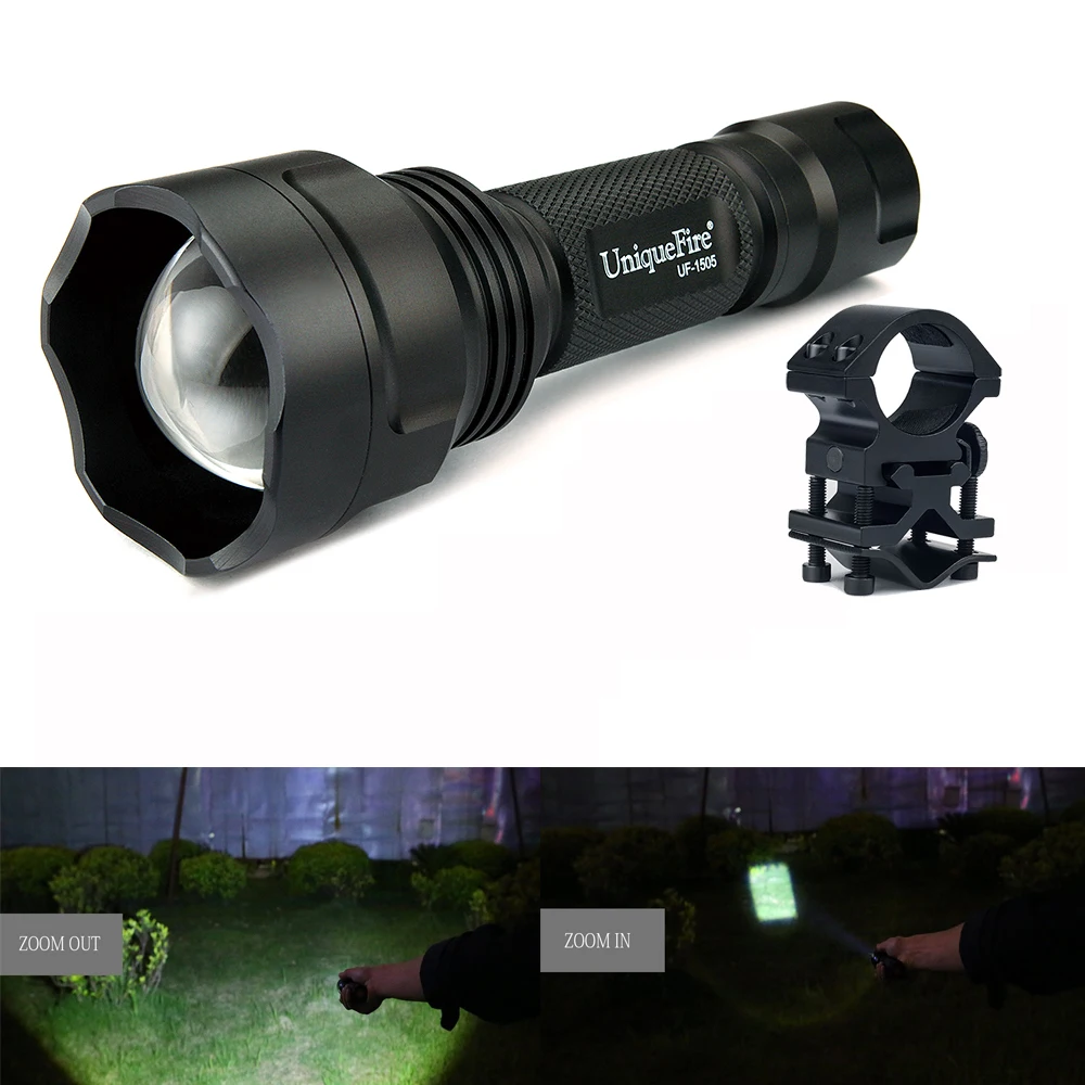 

UniqueFire XML Led Flashlight 1505-XML Zoomable Flashlight With 1200LM, 5 Modes White Light Lamp Torch+Scope Mount