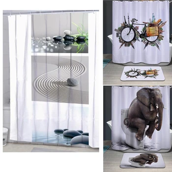 

Hoomall 180x180cm Elephant Polyester Waterproof Thickening Shower Curtain Toilet Elephant Christmas Shower Curtain Hooks Rings