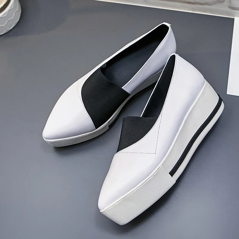 on Appartements Derbies Black Espadrilles white Véritable Cuir Chaussures forme De brown Mocassins Pointu Femmes Marque Plate Loisirs Slip Designer Bout ZwqAxFB0I