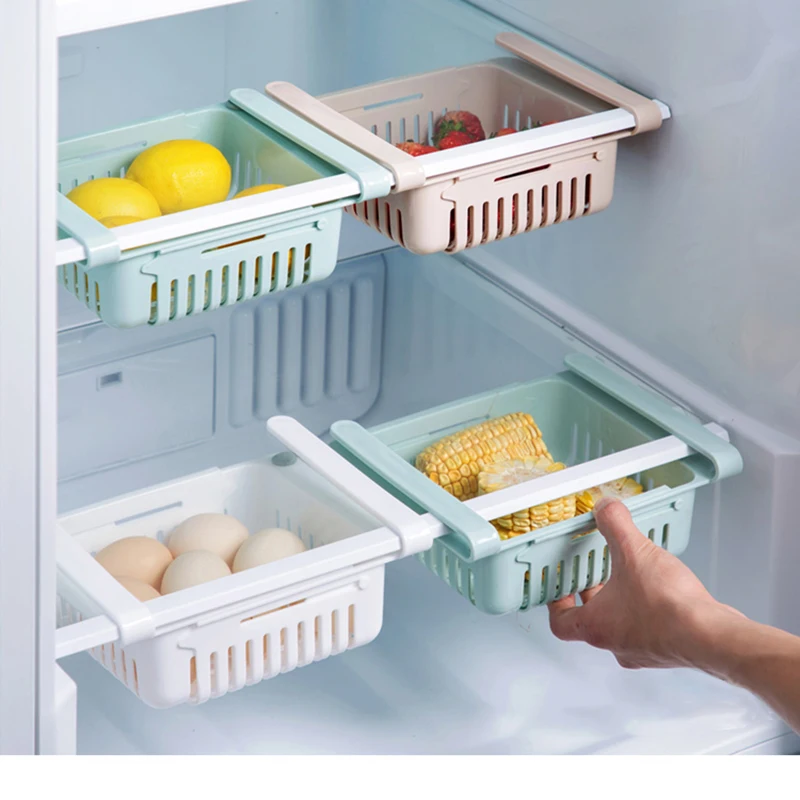 Регулируемый Кухня стеллаж для хранения эластичный органайзер для холодильника аксессуары стеллаж для хранения ящик полки выдвижной Органайзер