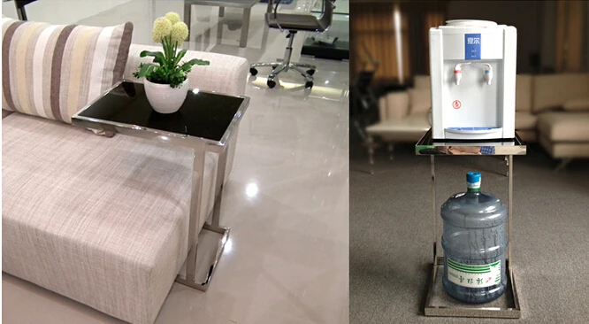 Stainless steel side table. Mobile toughened glass small tea table. The sofa side table Stainless steel side table. Mobile toughened glass small tea table. The sofa side table