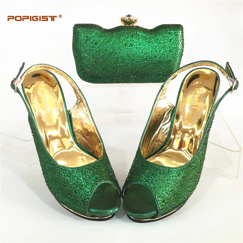 Green Color Shoes and Bag Sets for Women Italian Shoes with Matching Bags for Women African