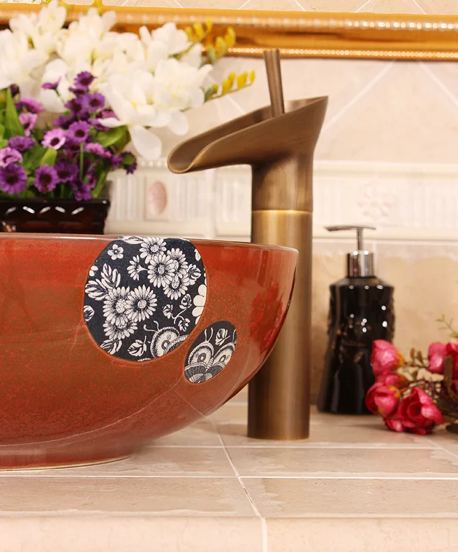 Europe Vintage Style Hand Painting Art Blue Countertop modern bathroom vanity (3)