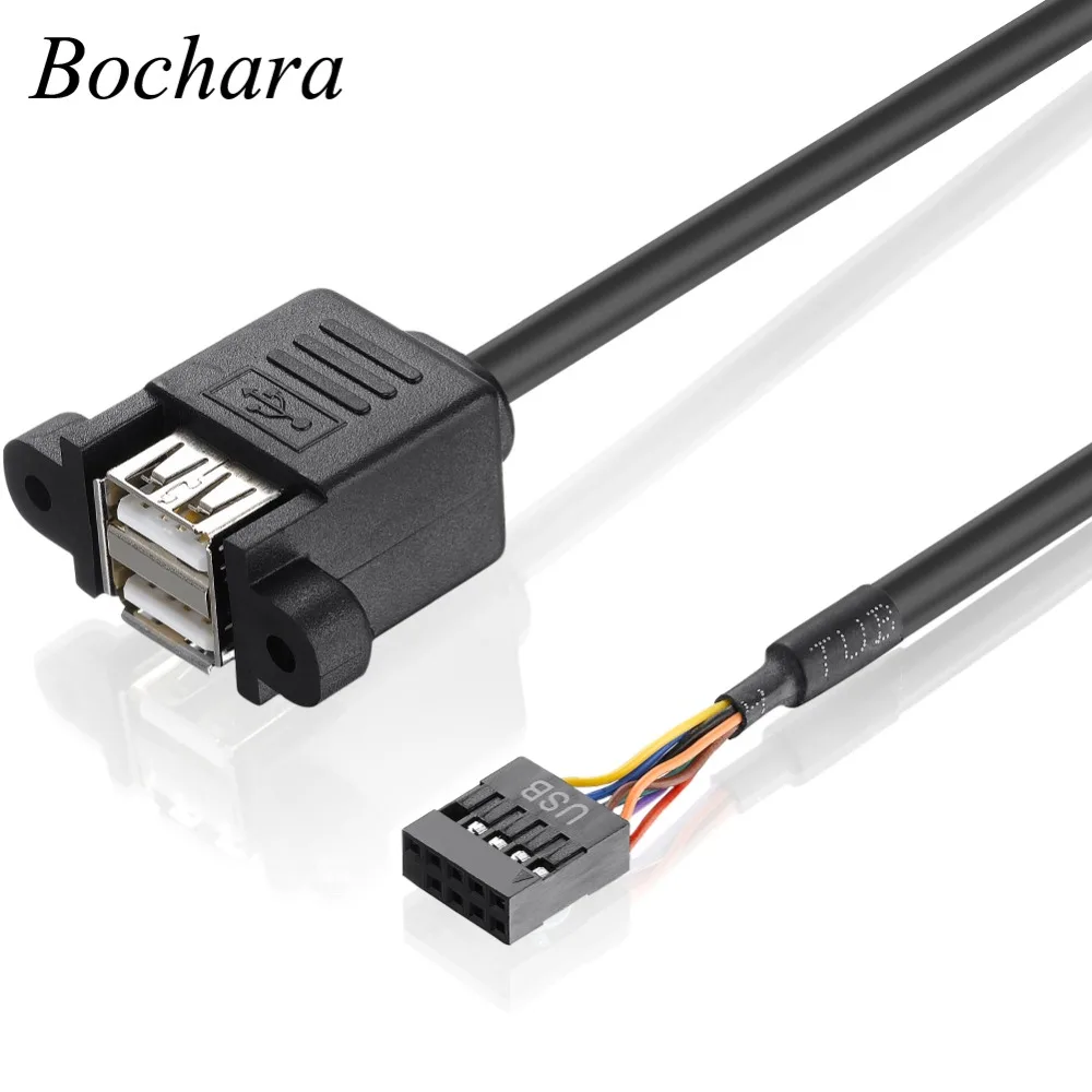 

Bochara Motherboard 9 Pin Header to Dual USB 2.0 Female Data Cable With Screw Panel Mount 30cm 50cm