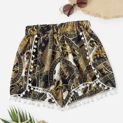 Feitong женские кружева печати до середины талии, свободные шорты упругие талии шорты со звонком брюки pantalones, Feminino