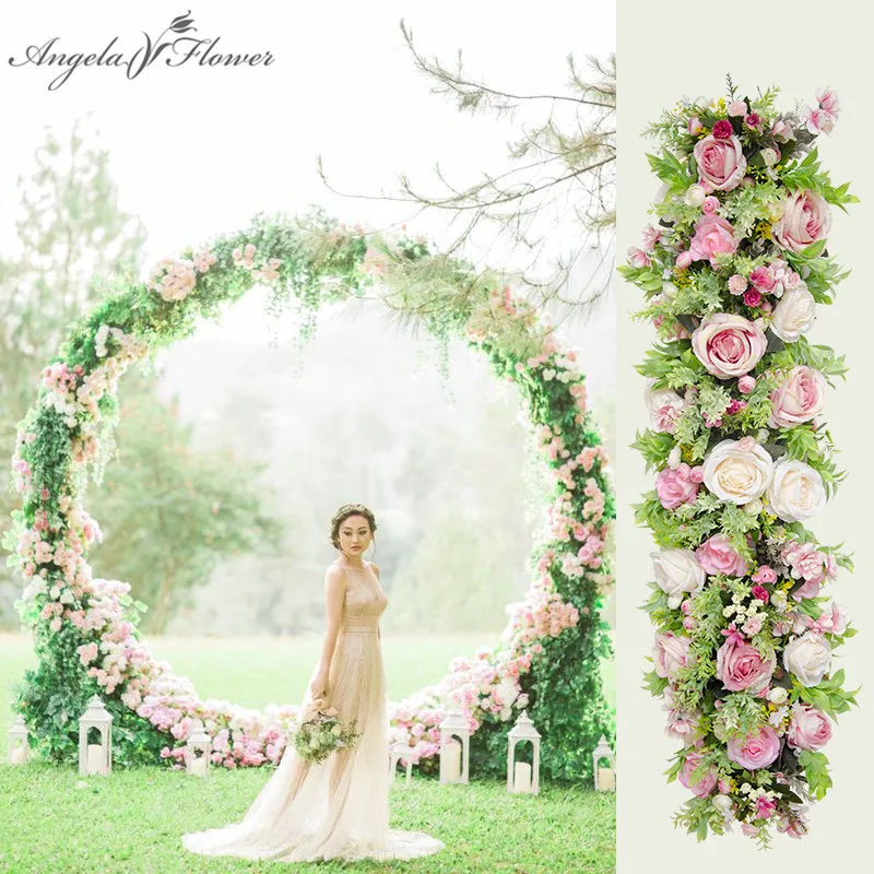 Wedding Backdrop Arch Decor Artificial Flower Arrangement Silk Flower Row Arch Stage Road Guide