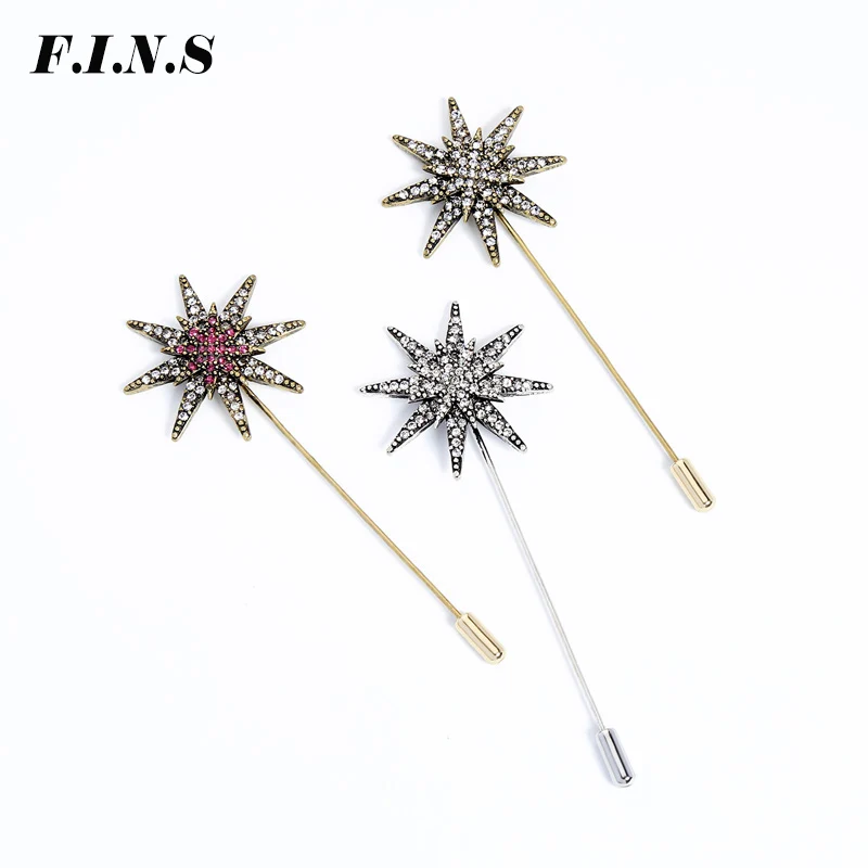 

F.I.N.S 2018 Rhinestone Star Brooches for Women Gold & Silver Color Brooch Antique Alloy Fashion Lapel Pin Clothing Accessories