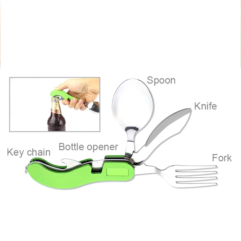

Jakemy JM-PJ1009 5 in 1 Portable Folding Outdoor Tableware Knife Fork Spoon Bottle Opener Multifunctional Travel Camping Kit